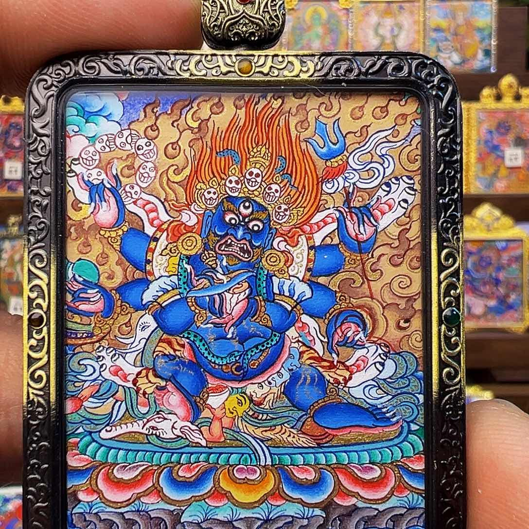 吊坠热贡六臂大黑天唐卡