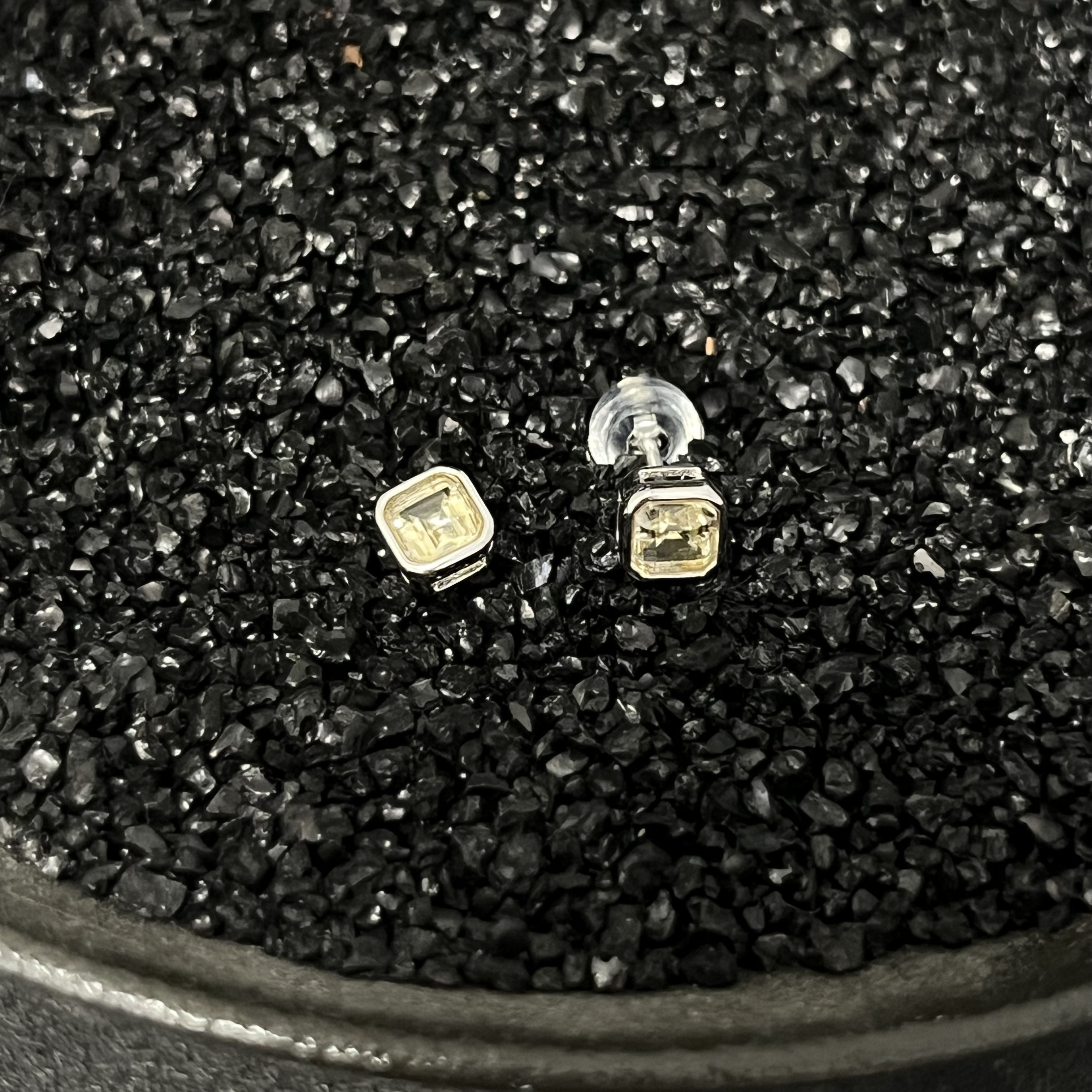 棱角方黄水晶耳钉B8249 气质百搭简约