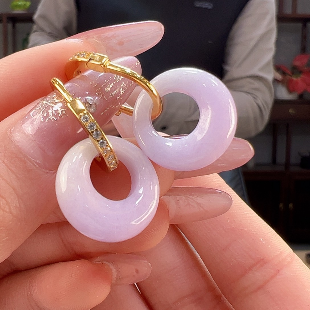 翡翠耳饰银S925镶嵌耳环48