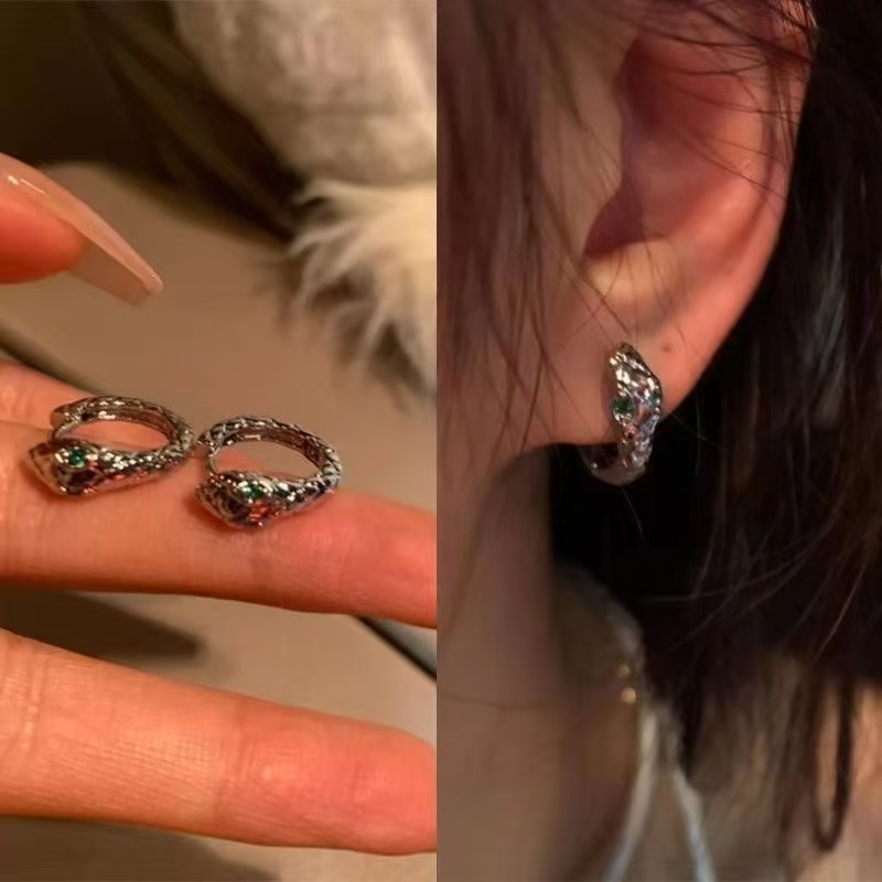 铜合金耳饰 蛇形耳扣ins百搭气质轻奢简约耳圈小众设计感新款～