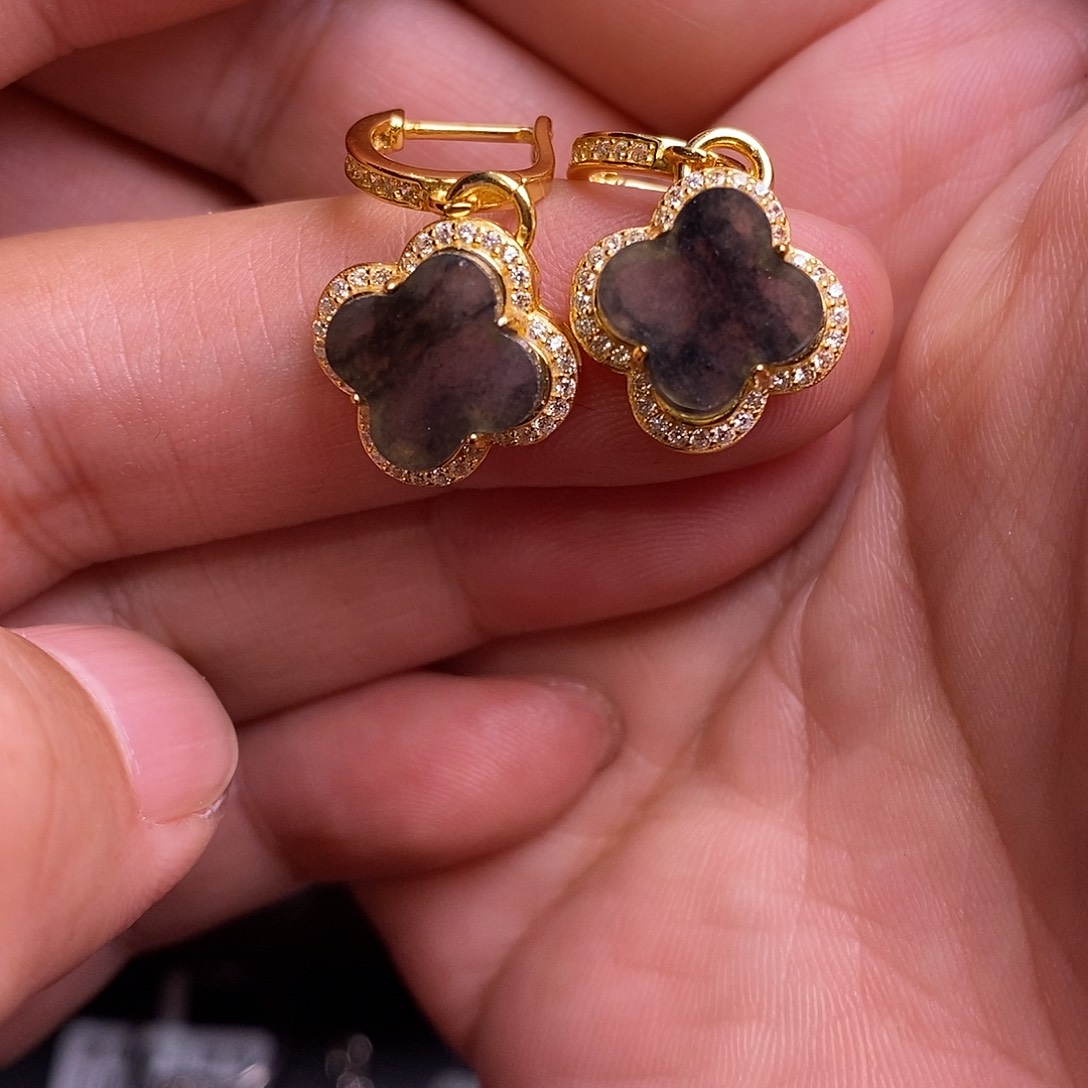 翡翠银S925镶嵌耳饰幸运草耳坠