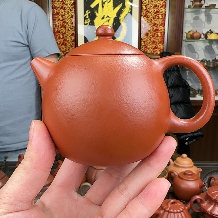 紫砂茶壶龙蛋朱泥200