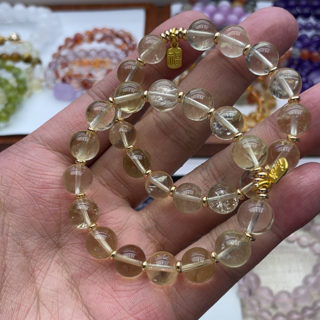 黄晶手串未镶嵌黄水晶原创