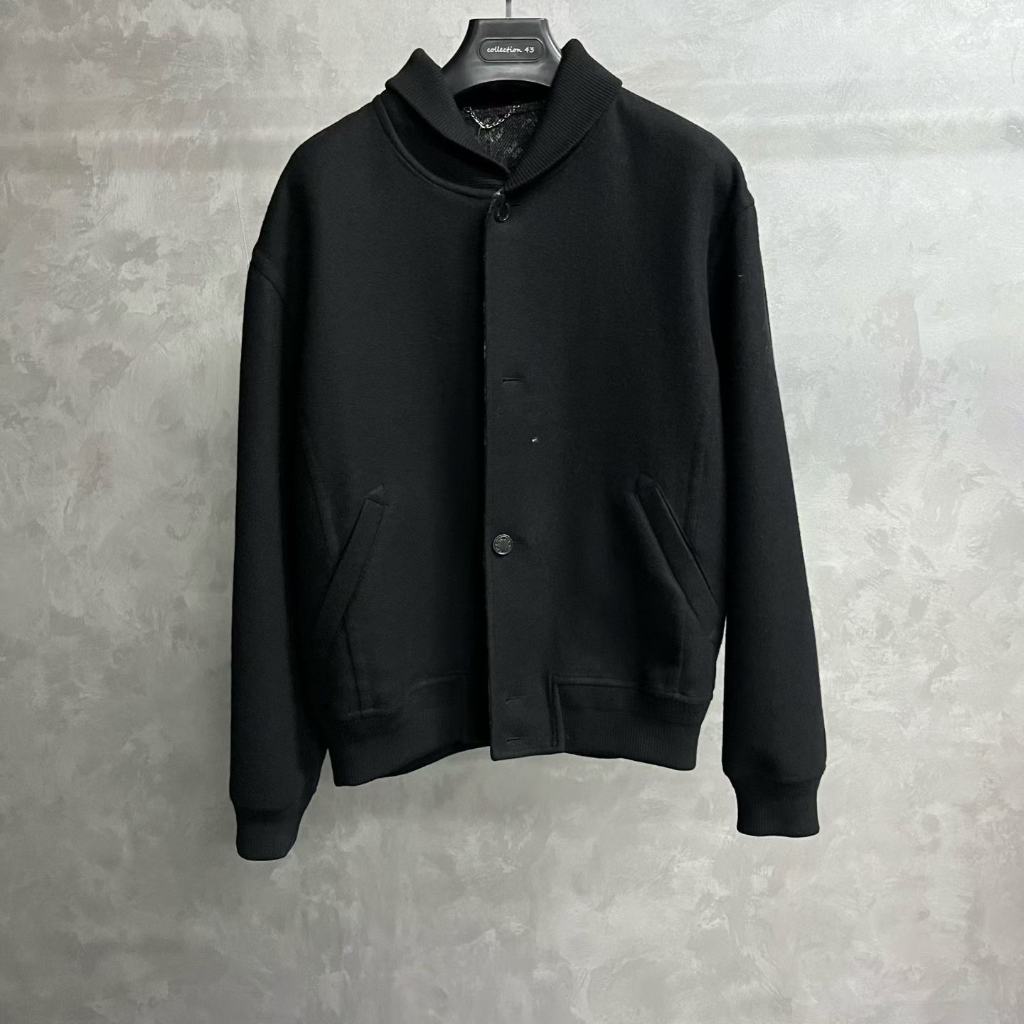 louis vuitton黑色羊绒混纺满印花翻领夹克外套/54