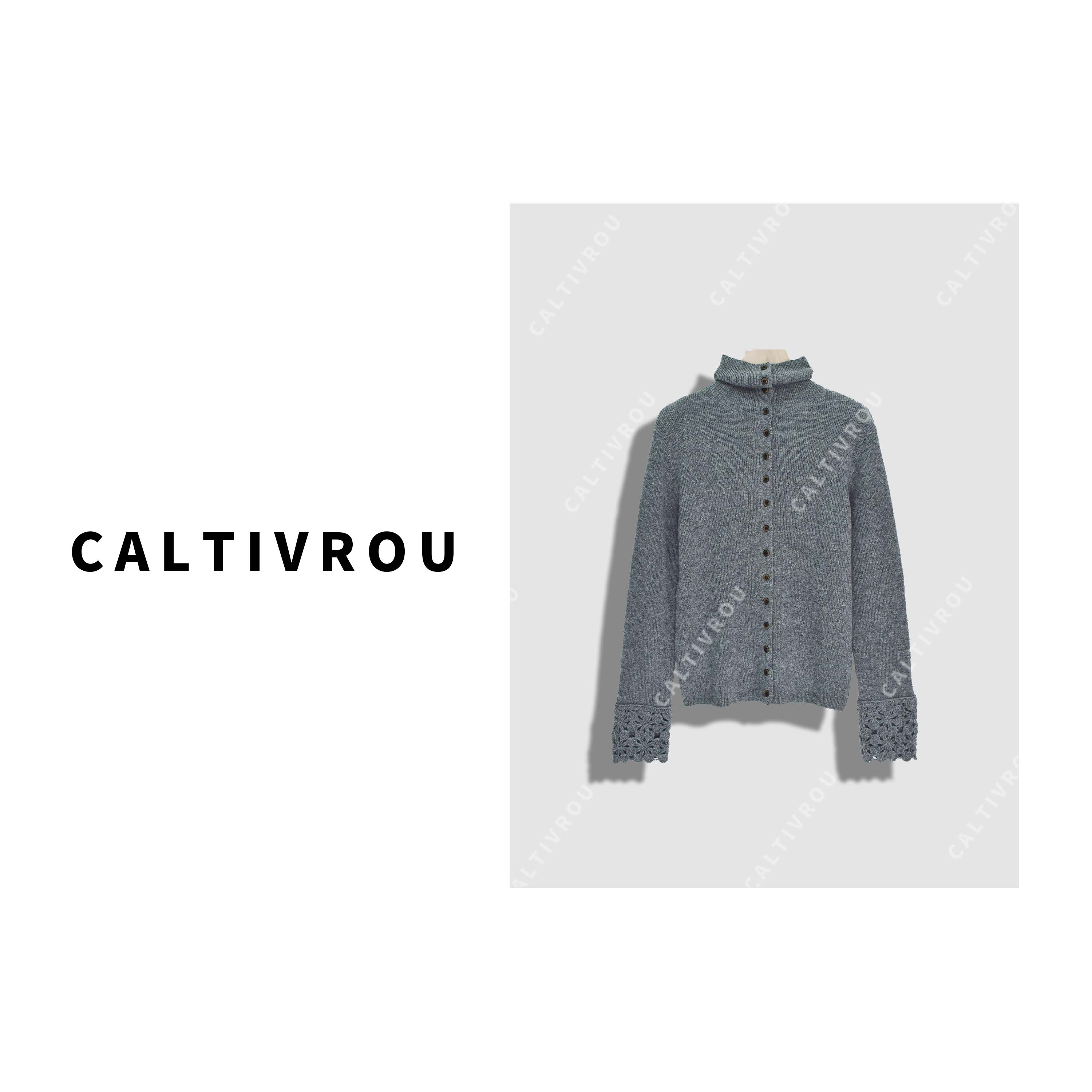 Caltivrou时髦排扣气质百搭高领针织衫-Y19832