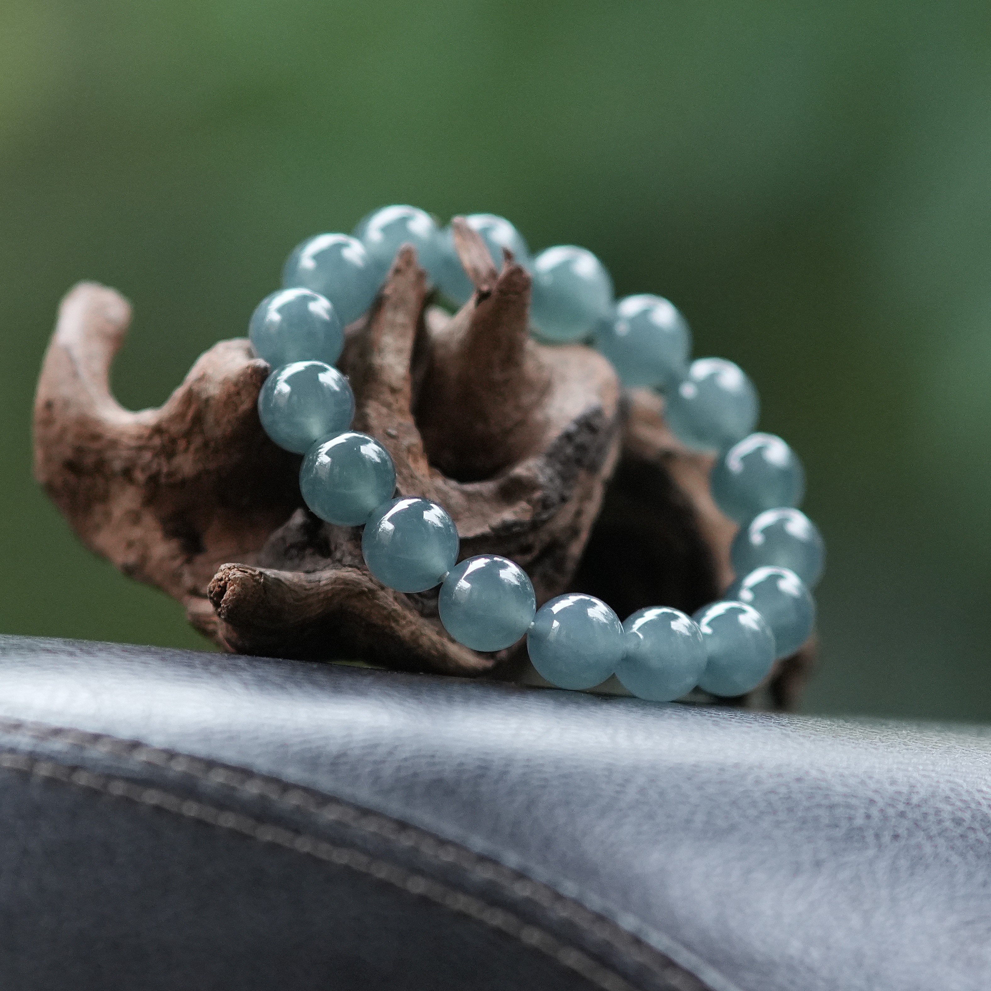 天然A货翡翠卡12.2mm冰蓝圆珠手串（多样性发其一）素圈蓝色