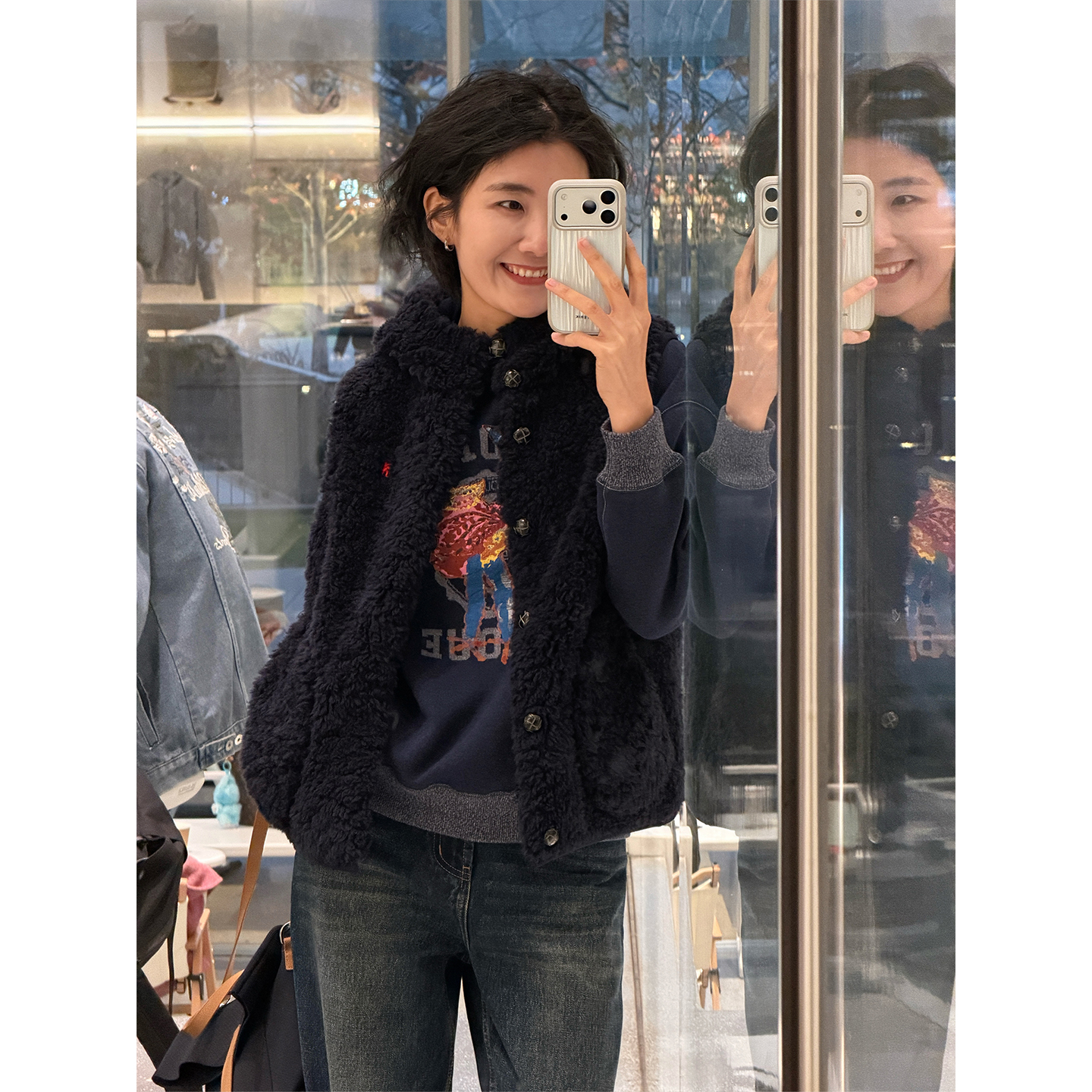 LANGQING 舒适保暖系扣羊毛连帽马甲43075#