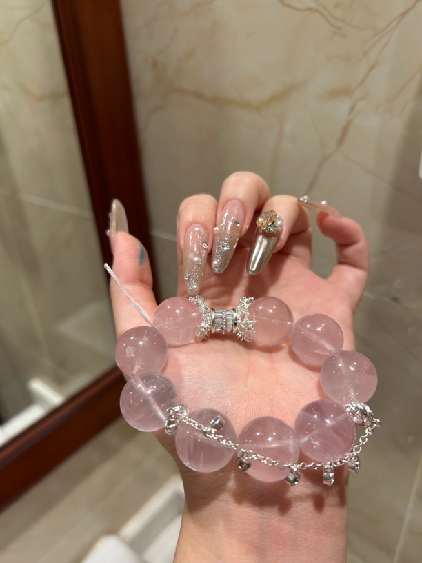 合成金属手链 17.7mm六芒星莫粉 合金链条手串 粉嫩泡泡