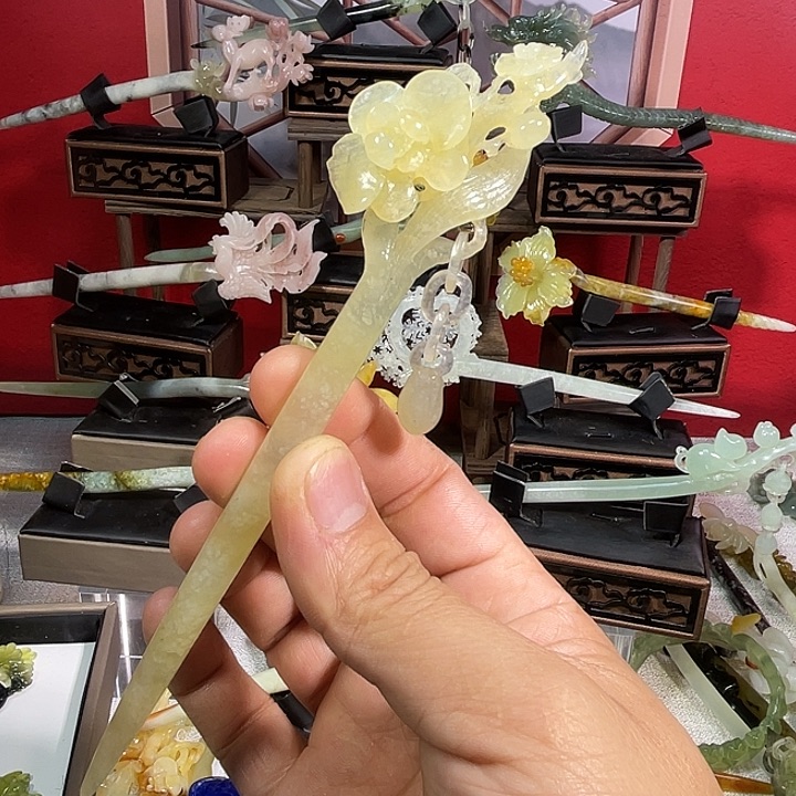 岫玉玉雕发簪未镶嵌