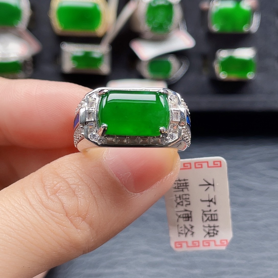 翡翠戒指银S925镶嵌天然a货翡翠2714