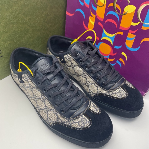 95新 GUCCI/古驰 39.5/40.5欧码/藏蓝色老花双G休闲时尚德训板鞋