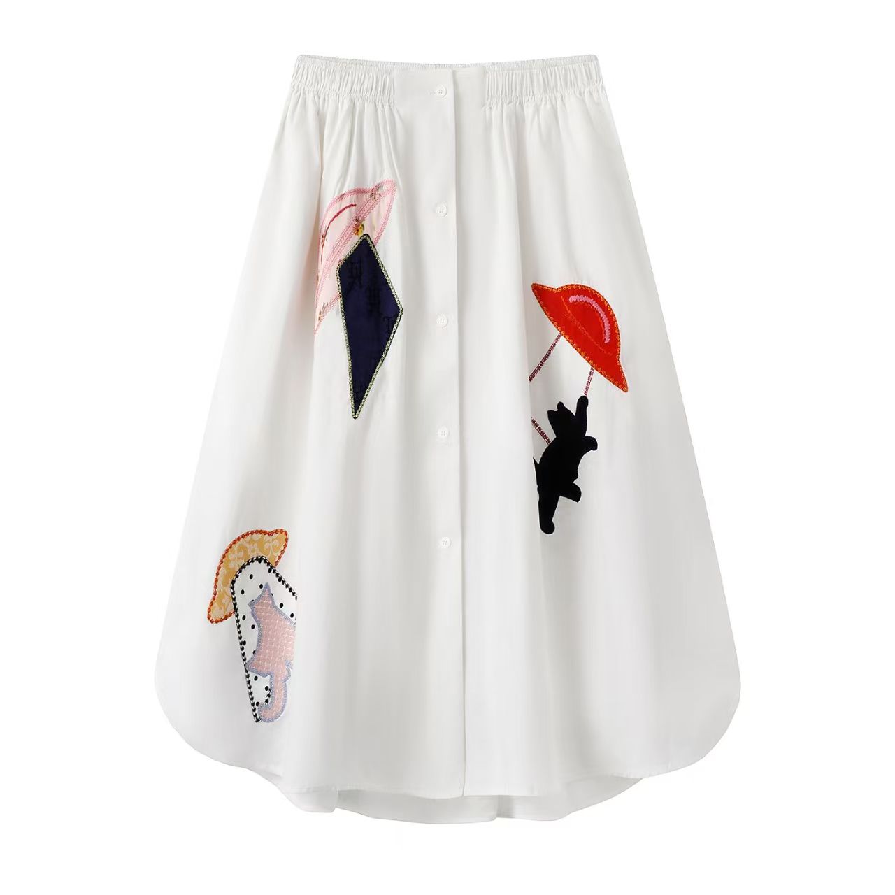 2025夏季新品飞碟猫贴布～衬衫式白色半裙