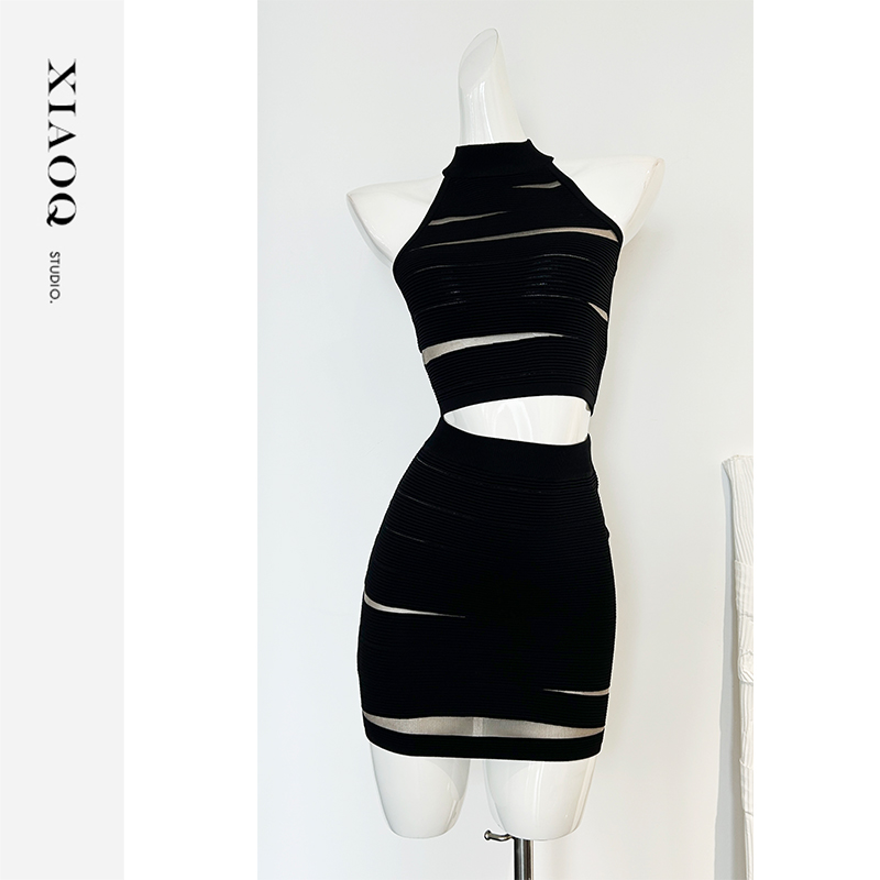 【小Q家】85369时尚气质千金风镂空针织套装