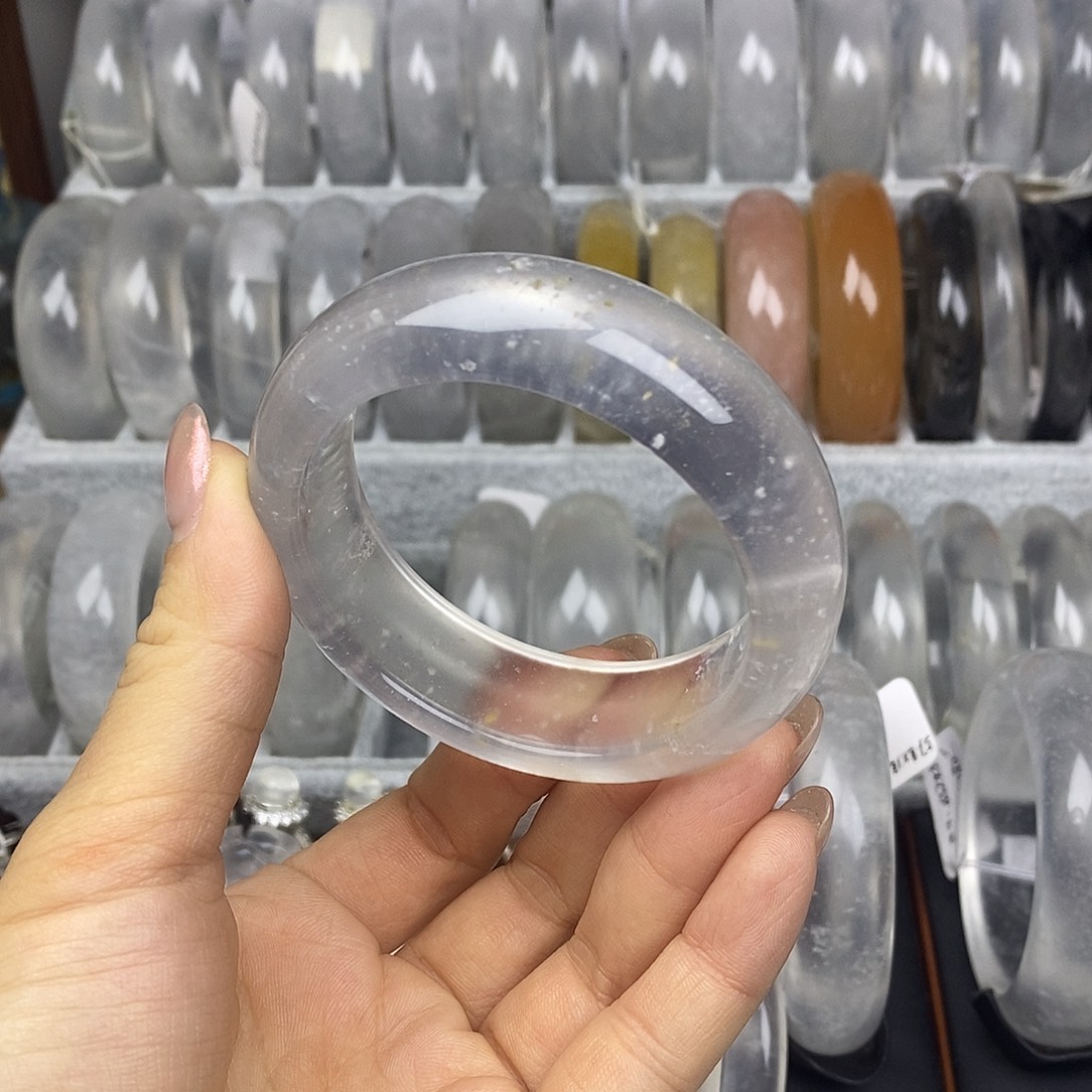 石英质玉未镶嵌手镯53.5黑钢颗粒雪小夹层1251