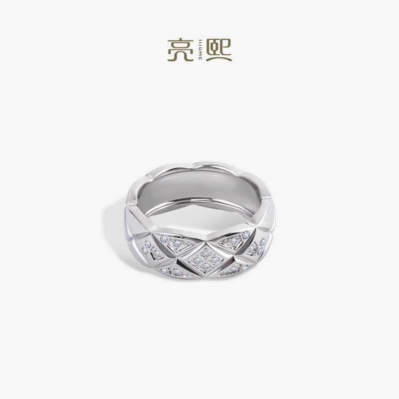 亮熙 铜合金合成锆石戒指 银色菱格纹戒指2025年小众轻奢百搭指环