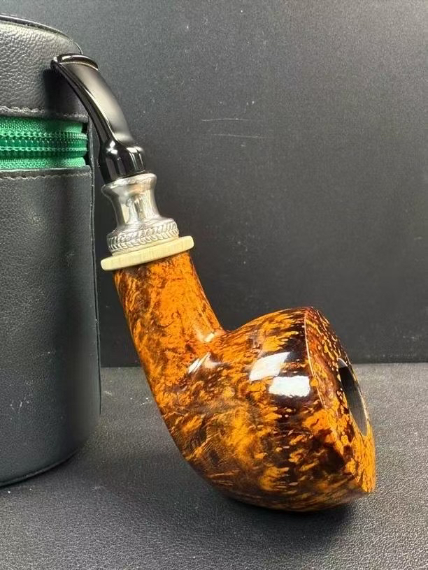 丹麦吉普森典藏银圈4石楠木烟斗（内径21.3斗深38.5长134）