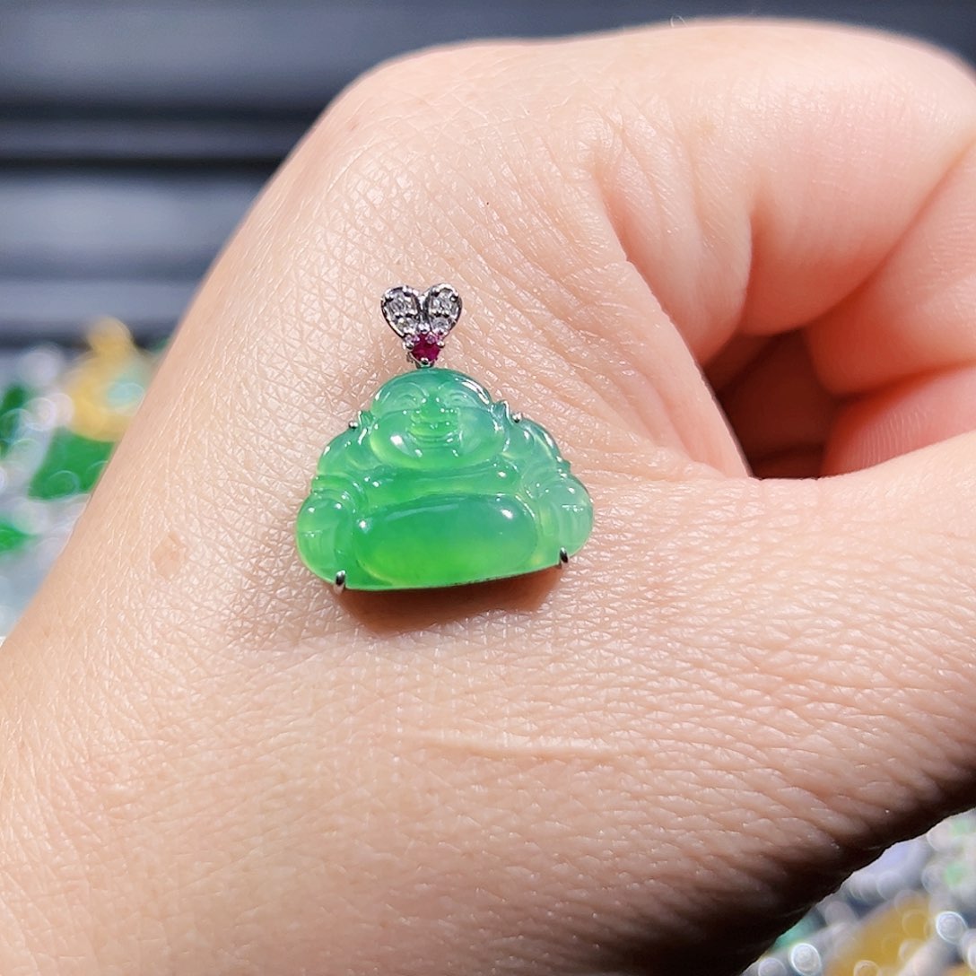 翡翠吊坠(不含链)18K金镶嵌