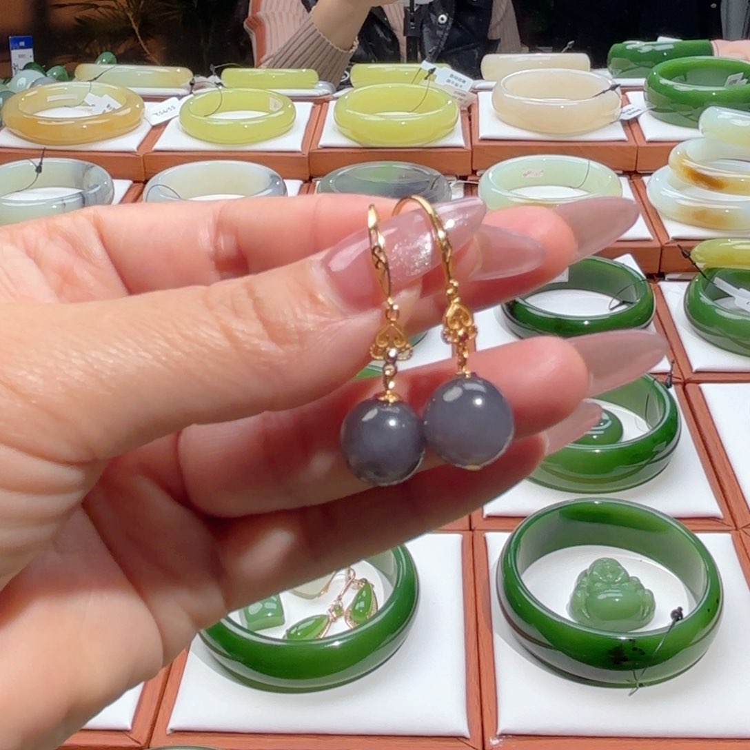 和田玉耳饰银S925镶嵌