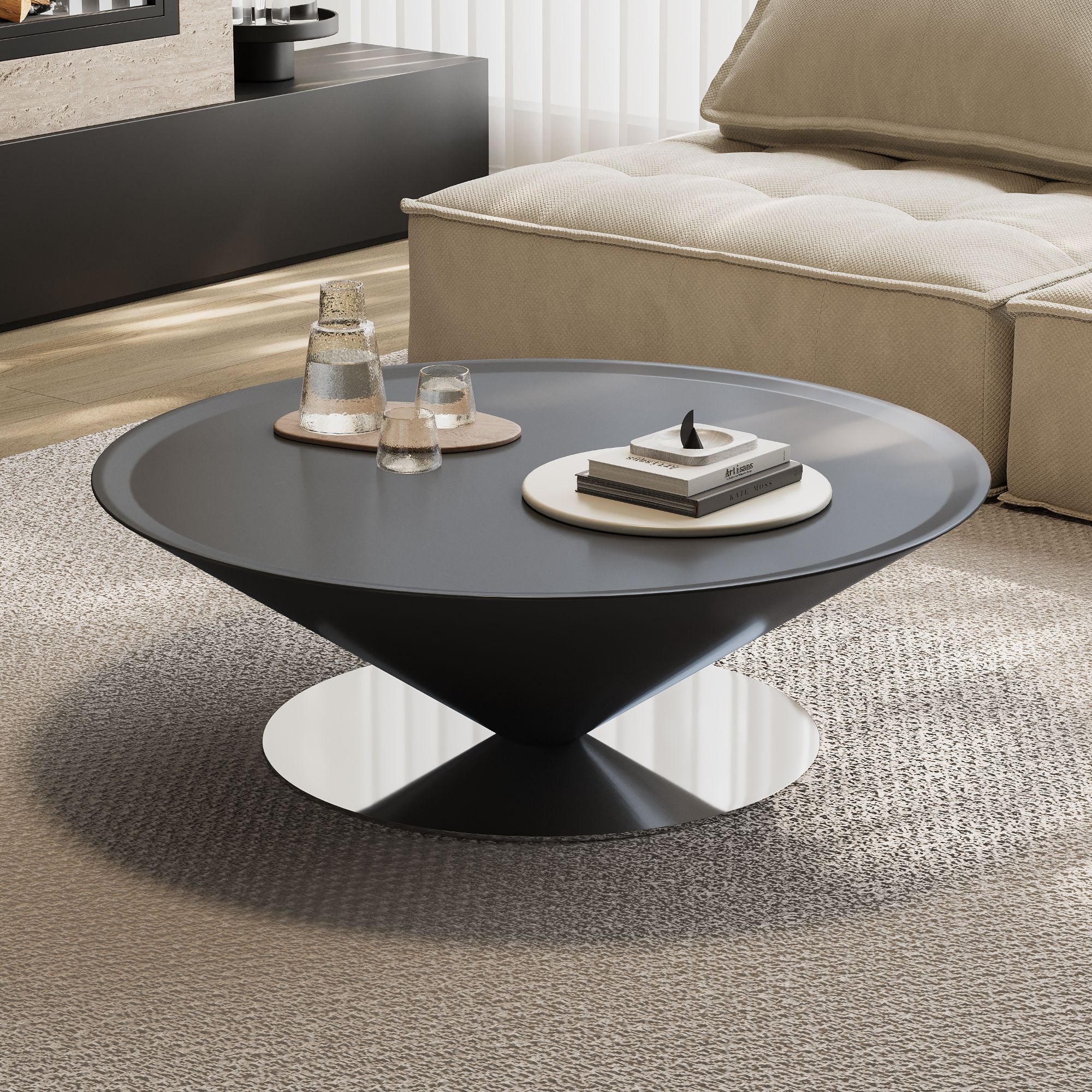 奶油风悬浮飞碟茶几客厅家用小户型2025新款轻奢高级感圆形茶几桌