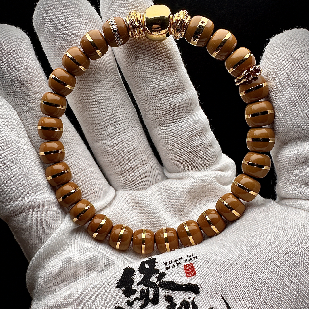 尊奢版全无白老挝24k核金单圈手串（素串） 尺寸8mm铸造一体件