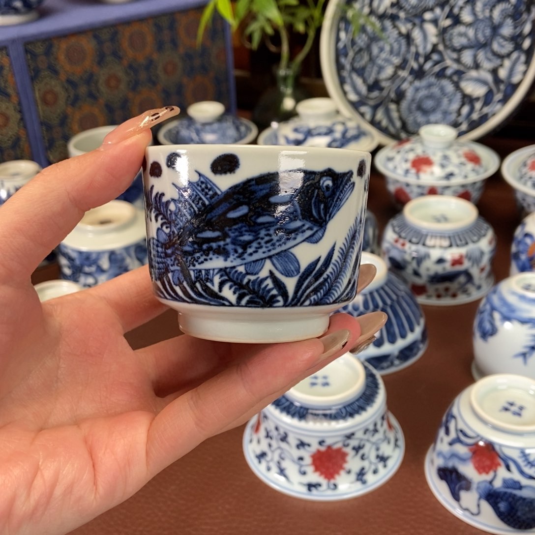 沐朴元青花鱼藻单杯