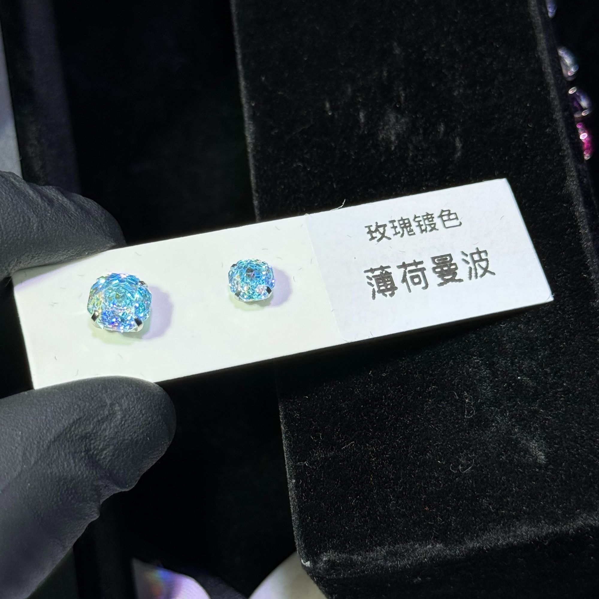 合金锆石耳饰 玫瑰切镀色工艺F136【钛合金】8mm