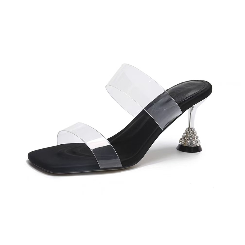 C5242  黑色  夏季时尚粗跟露趾时装拖鞋