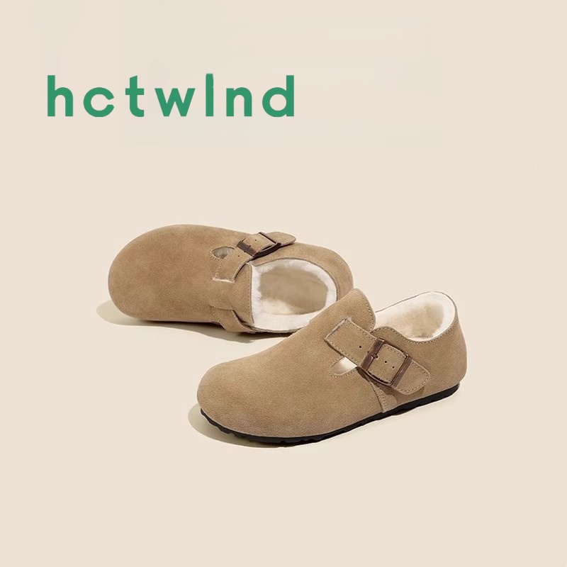 热风新款勃肯鞋女三喜同款2025冬季新款加绒毛毛鞋厚底全包博肯鞋