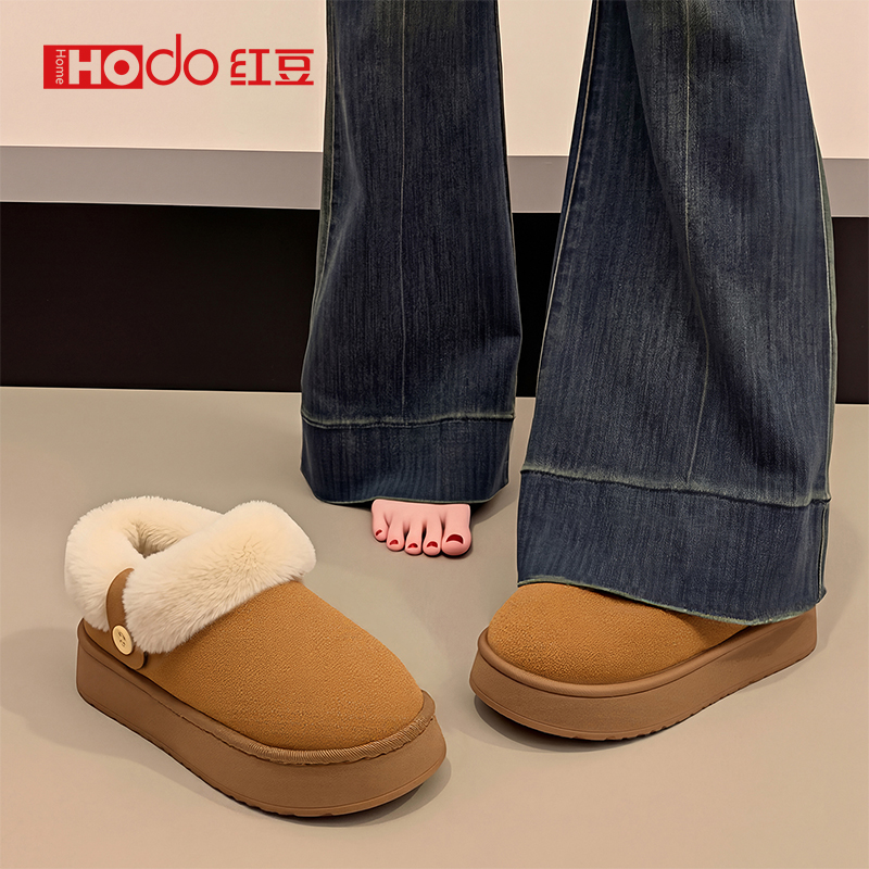 红豆厚底包跟儿童棉拖鞋女童冬季外穿2025新款室内家居亲子棉鞋女商品图