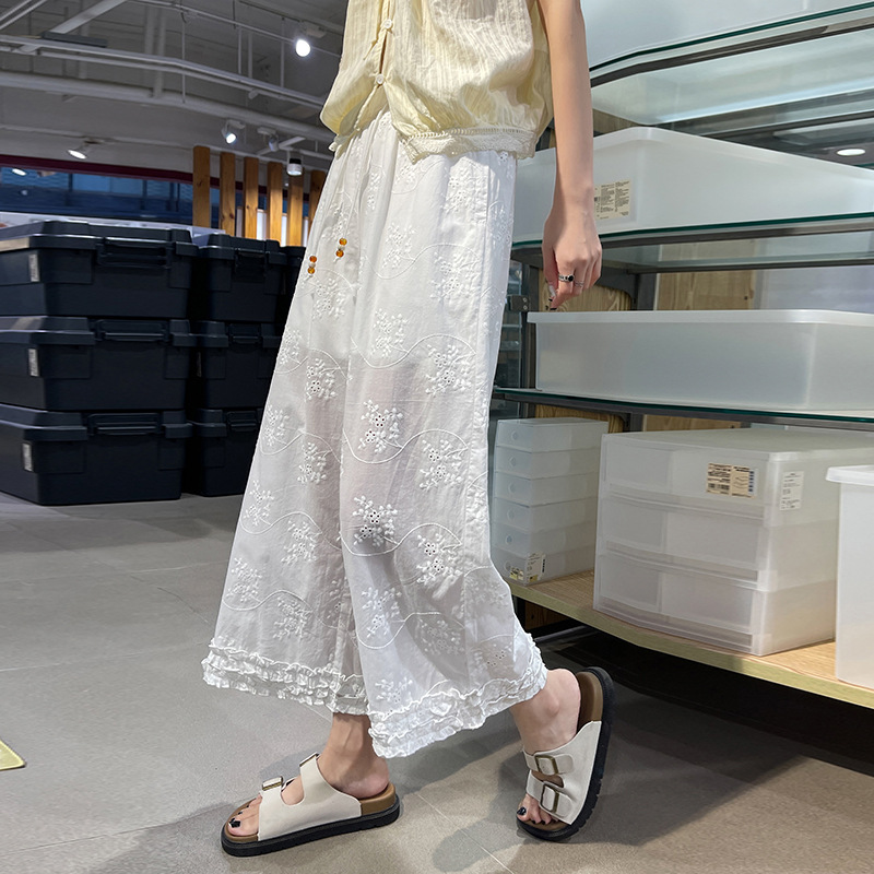 实拍白色镂空蕾丝梧桐裤女2025夏季薄款度假休闲直筒阔腿九分裤子