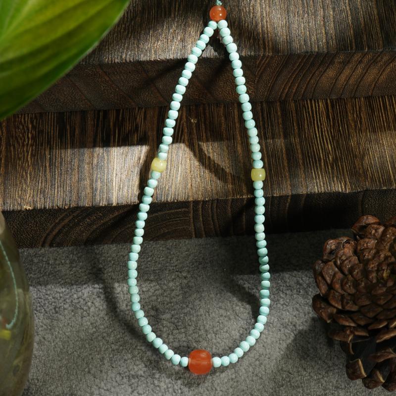 【香掌柜】云盖寺原矿绿松老型珠配保山滴水洞冰红手机链【发一件】