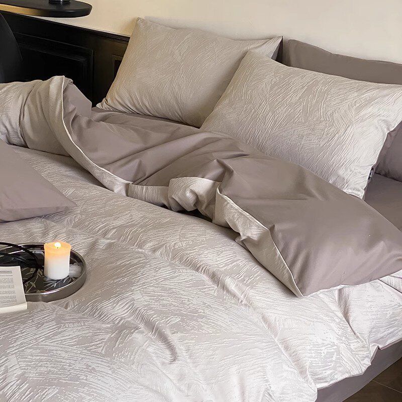 【磨毛】100支高级感纯棉四件套a类母婴级全棉提花被套轻奢床上套装