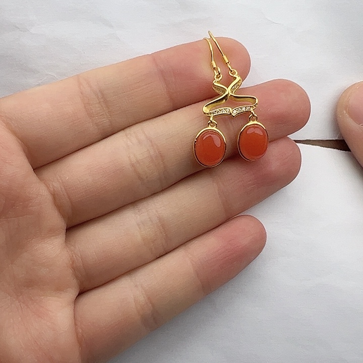 南红玛瑙耳坠。k k银S925镶嵌