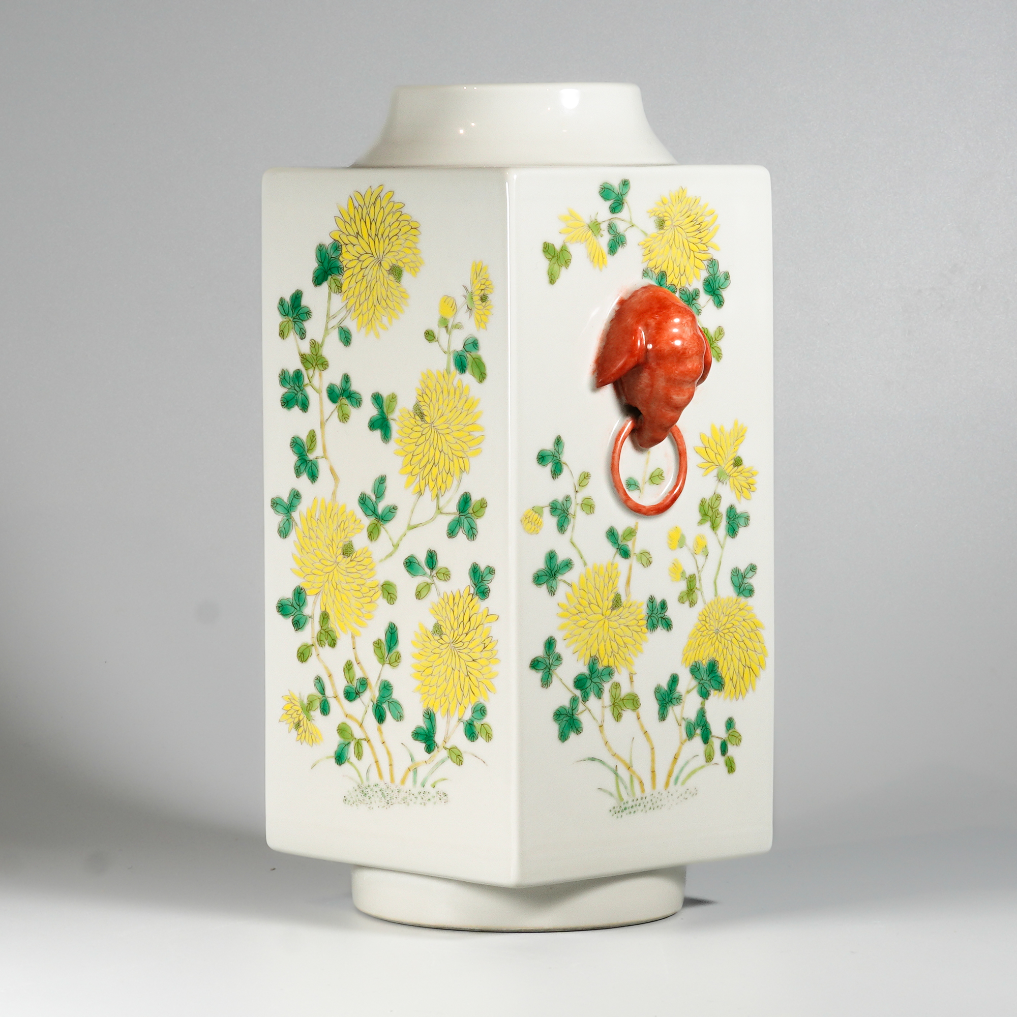 清光绪 粉彩桂花图象耳方瓶/C147