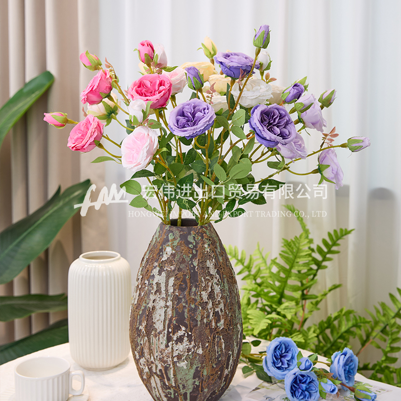 6头带叶奥斯汀手工绢布婚庆布展家居仿真绿植摆件仿真花SSSJ02
