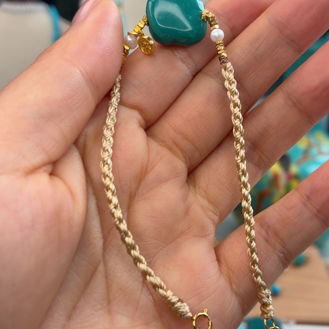 绿松石银S925镀金镶嵌手链