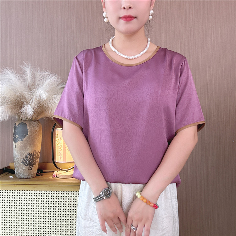 【张夫人】夏季新款圆领短袖高端洋气显瘦休闲百搭气质妈妈装夏季