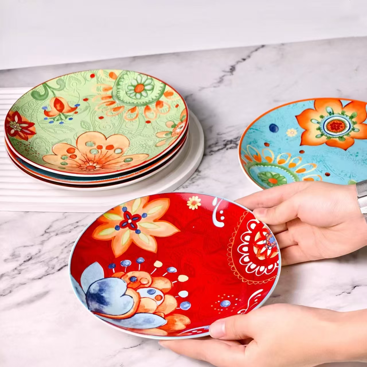 瓷县令10.5英寸月光盘出口返内销产品早餐盘水果盘网红菜盘个性