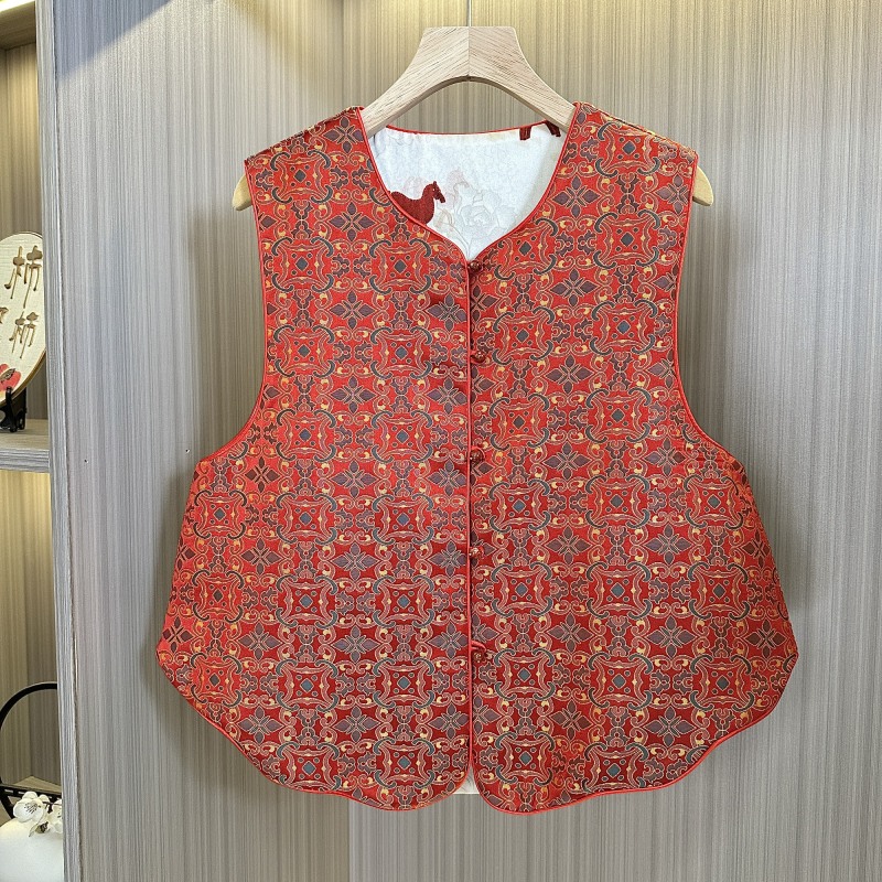 （小马初喜）新中式织锦提花两面双穿马甲圆领新年款坎肩