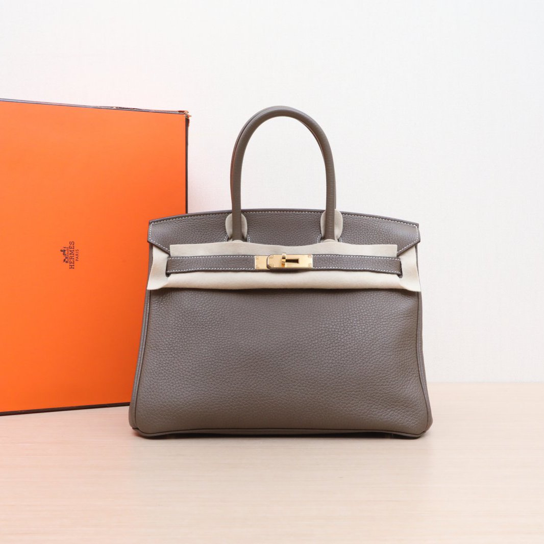 95新 Hermes/爱马仕 小花6欢 Birkin 30 大象灰 TC皮 Y刻 金扣包