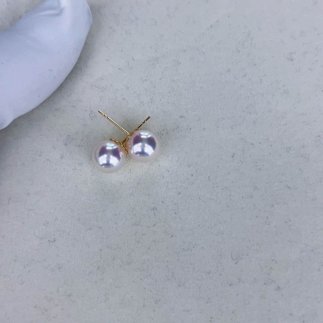 海水珍珠海水akoya天女耳钉8-8.5mm18K金镶嵌