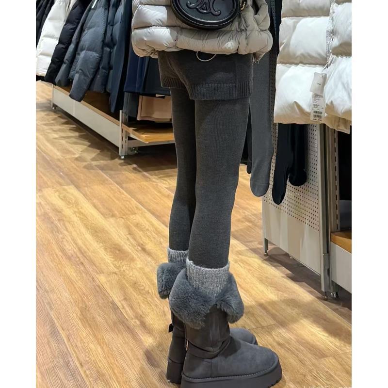 小慧 加绒竖条纹弹力外穿保暖九分打底裤KI17