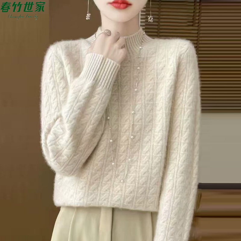 春竹世家半高领毛衣女2025冬季新款洋气妈妈装针织打底保暖羊毛衫