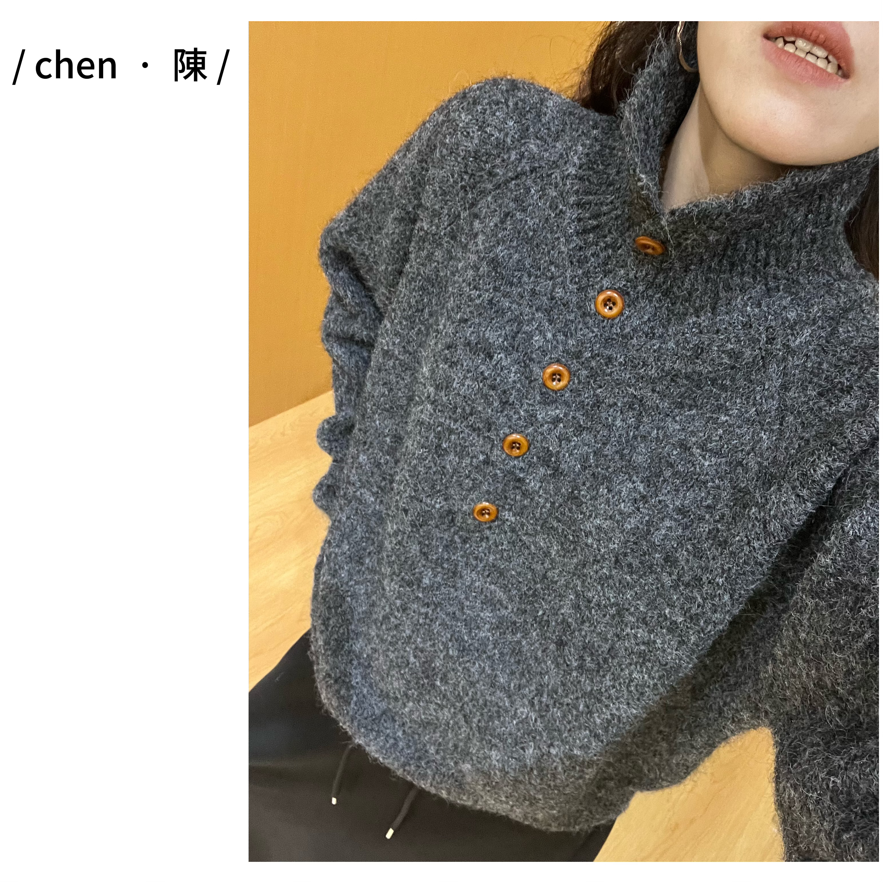 chen·陳韩系【高领半纽扣】两穿针织毛衣