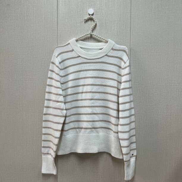 tommy hilfiger/汤米 to098 白色条纹毛衣 时尚休闲