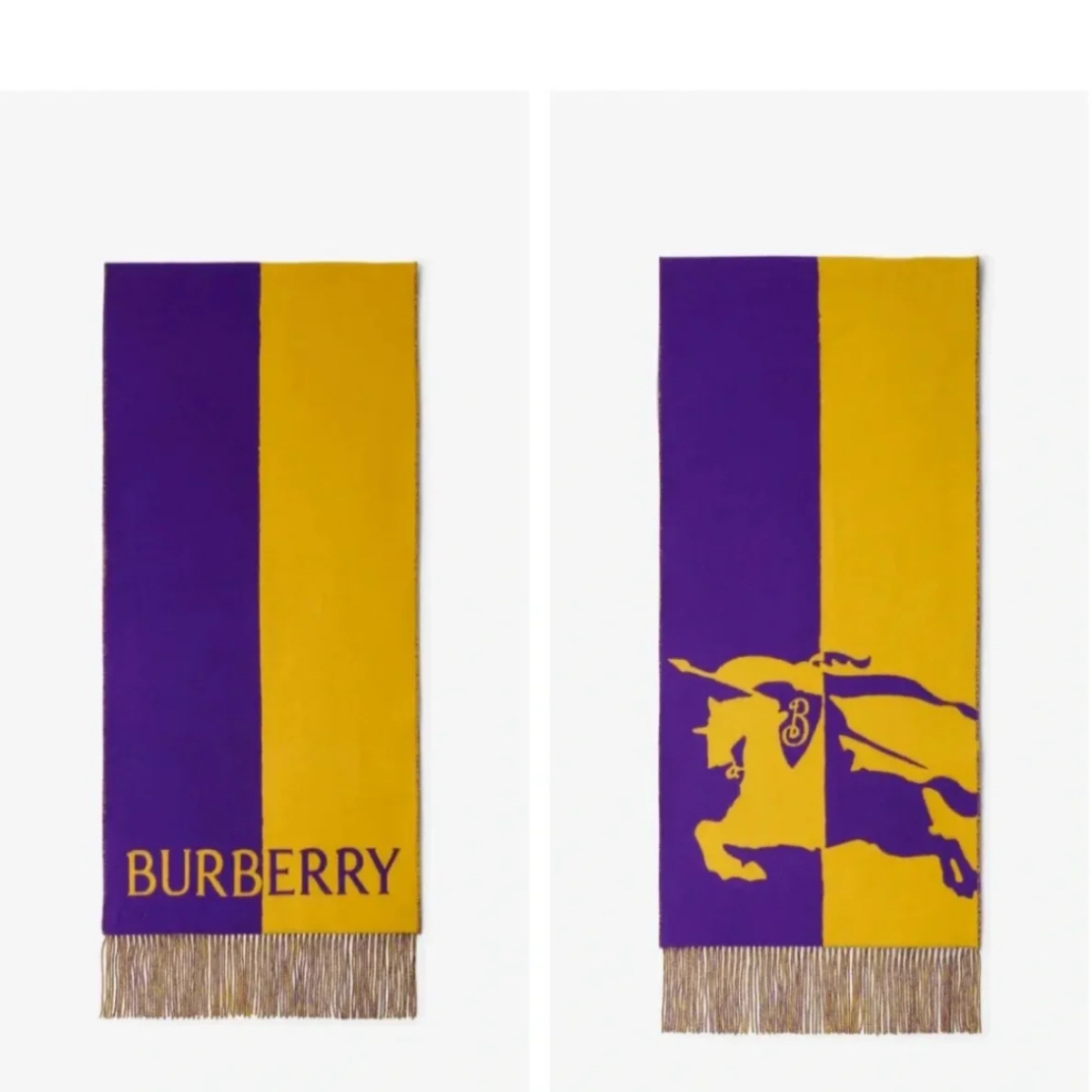 未使用 BURBERRY/博柏利 战马字母双拼混纺围巾羊毛羊绒披肩 秀款