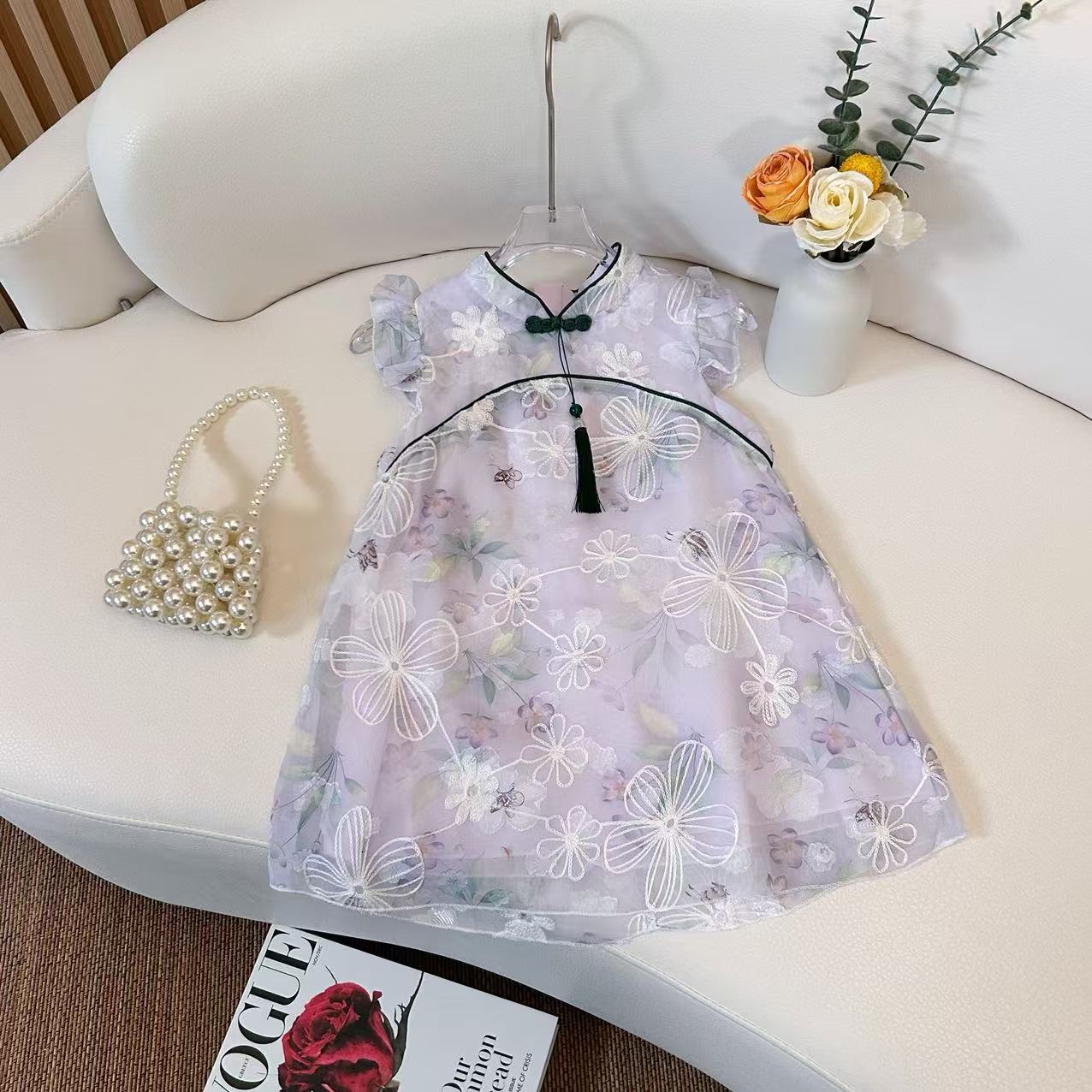 1728女童紫色夏季旗袍裙小童新中式唐装汉服洋气中国风公主裙