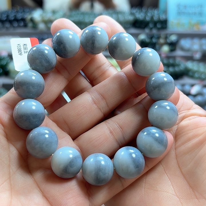 和田玉手链未镶嵌新疆青花聚宝盆卡16