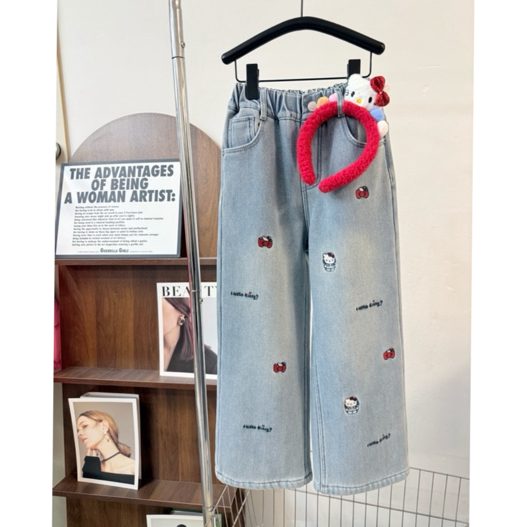 【配发箍】韩版女童装中大童冬季加厚加绒可爱刺绣牛仔裤少女休闲裤