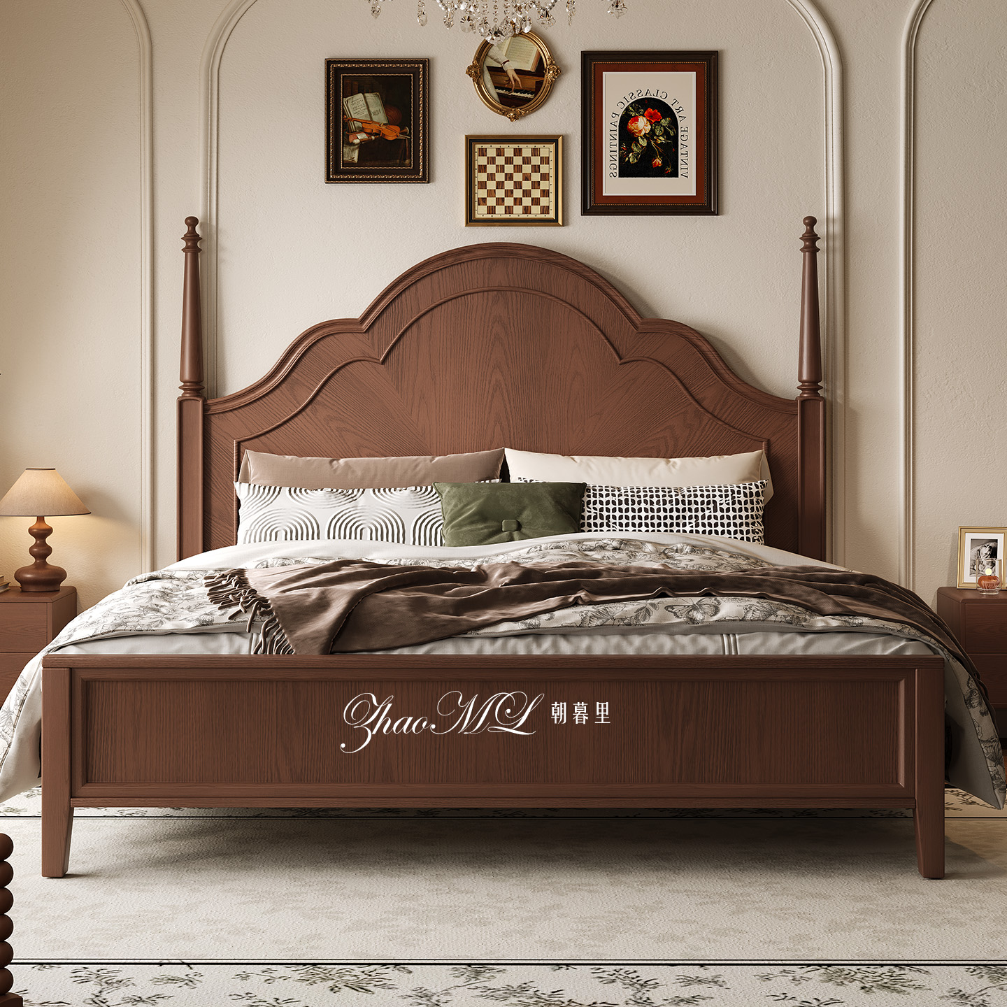 白蜡木安娜2025新款法式全实木美式复古主卧大床中古风婚床1.8米